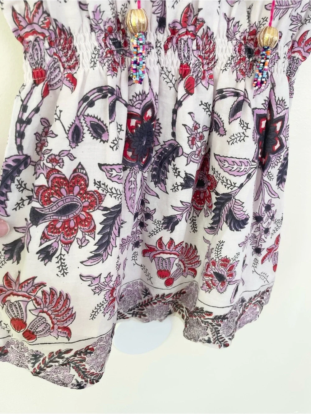 Bell by Alicia Bell Floral Block Print Tassel Ruffle Dress Cotton 8Y Purple Red